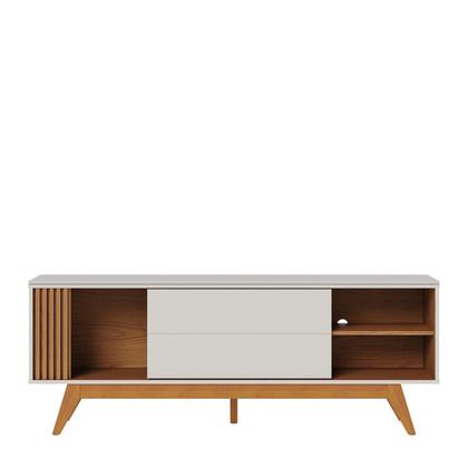 Imagem de Rack Ripado para TV até 60 Polegadas com Pés Madeira Maciça e Porta Deslizante Otawa