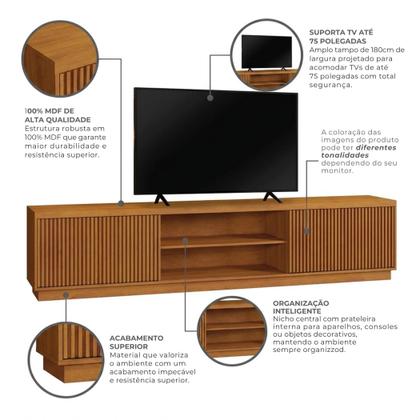 Imagem de Rack Ripado para TV até 75 Polegadas 100% MDF 180cm 2 Portas Logan