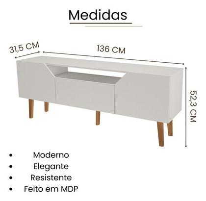 Imagem de Rack Sala Estar Tv 55 Polegadas Madeira White Organizador