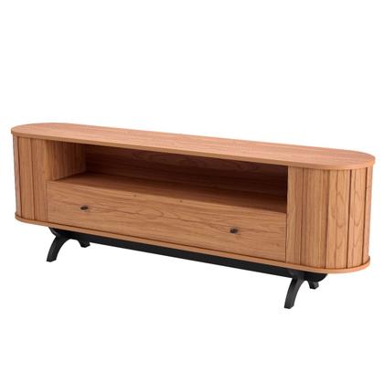 Imagem de Rack Sala TV Curvo 180 cm Nicho e Gaveta em MDF Freijó com Preto Fosco Dalla Costa TB300JPF