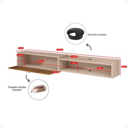 Imagem de Rack Suspenso 1.8 Estante Home Supremo King Tv Smart 55 60 65 70 Pol. 1 Porta Nicho Puxador Concha Sala Quarto - Fendi/Ripado - Lojas RPM