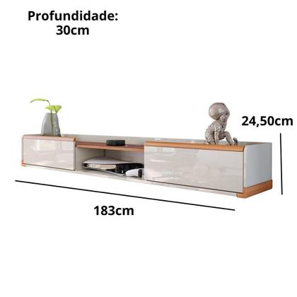 Imagem de Rack Suspenso Atlas 1.80m Sala De Estar/quarto - Lukaliam Móveis - Off White Perolizado/Jequitiba