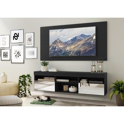 Imagem de Rack Suspenso com Espelho, Painel e Suporte TV 65" com 2 Portas Londres Multimóveis Preto