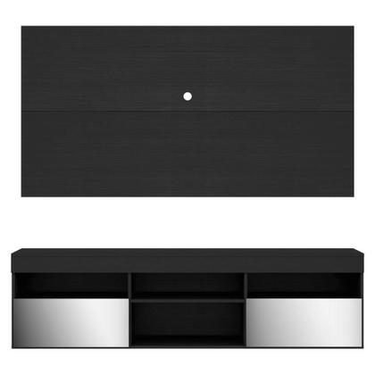 Imagem de Rack Suspenso com Espelho, Painel e Suporte TV 65" com 2 Portas Londres Multimóveis Preto