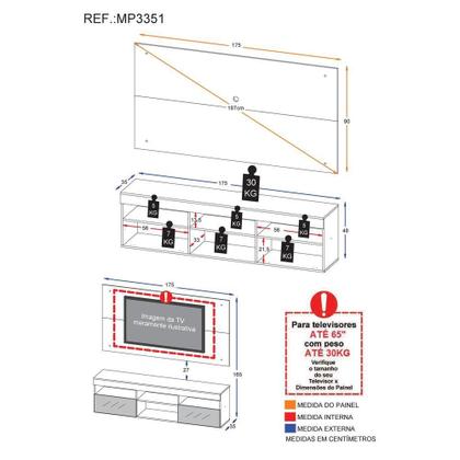 Imagem de Rack Suspenso com Espelho, Painel e Suporte TV 65" com 2 Portas Londres Multimóveis Preto