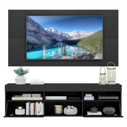 Imagem de Rack Suspenso com Espelho, Painel e Suporte TV 65" com 2 Portas Londres Multimóveis Preto