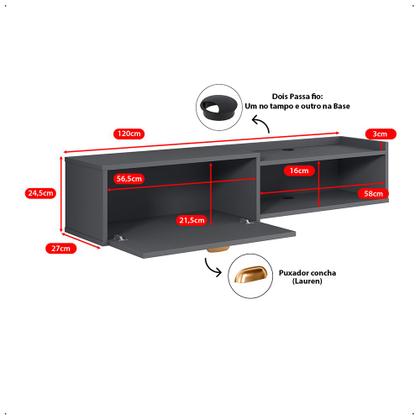 Imagem de Rack Suspenso Multifuncional Home Parede 1.20 Estante TV 42" Bancada Flutuante México 1 Porta Nicho Sala Quarto