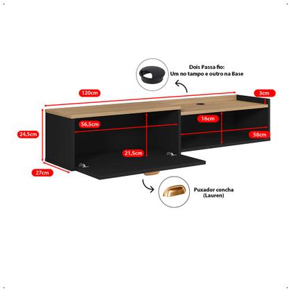 Imagem de Rack Suspenso Multifuncional Home Parede 1.20 Estante TV 42" Bancada Flutuante México 1 Porta Nicho Sala Quarto