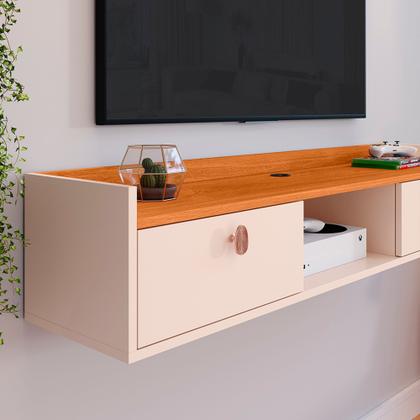 Imagem de Rack Suspenso Multifuncional Sala ou Quarto Decoração Nicho 2 Portas Prateleira Varias Cores