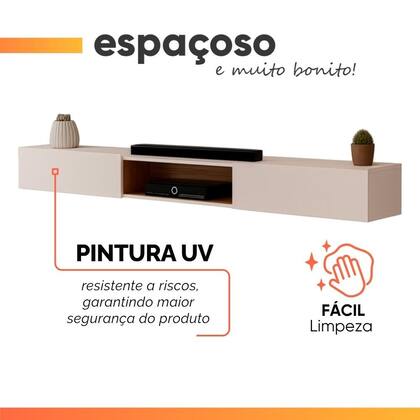 Imagem de Rack Suspenso para Painel ou TV até 75 Polegadas 2,10m 2 Portas com Nicho Montreal Off White