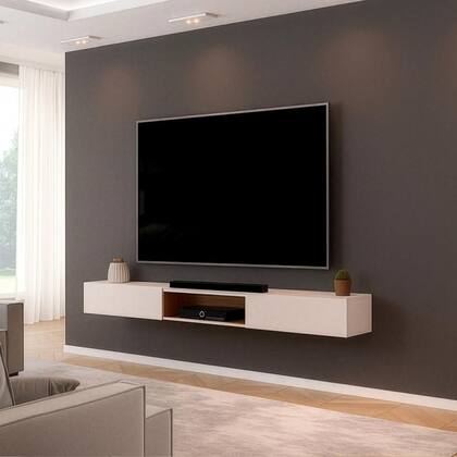 Imagem de Rack Suspenso para Painel ou TV até 75 Polegadas 2,10m 2 Portas com Nicho Montreal Off White