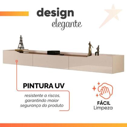 Imagem de Rack Suspenso Para Painel Ou Tv Até 75 Polegadas 2,18m 3 Gavetas Efraín Off White Off White