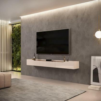 Imagem de Rack Suspenso Para Painel Ou Tv Até 75 Polegadas 2,18m 3 Gavetas Efraín Off White Off White