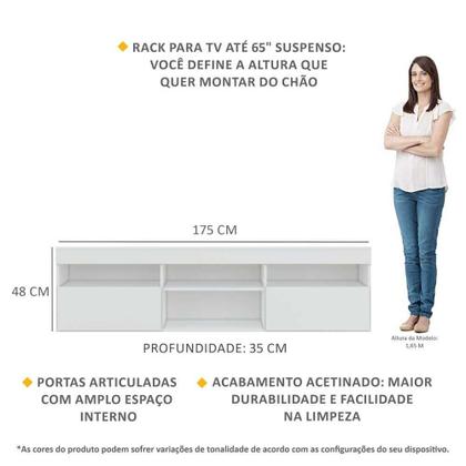 Imagem de Rack Suspenso para Tv até 65" Multimóveis Paris FG3326 com 2 Portas Branco