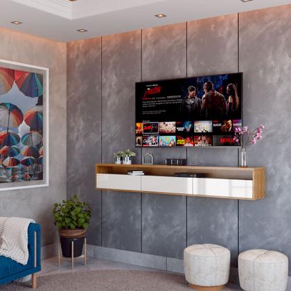 Imagem de Rack Suspenso para TV Life 1.36 Off White com Freijó - MóveisAqui