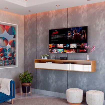 Imagem de Rack Suspenso Pequeno de Parede para Sala de Tv ou Quarto Life 1.12 - Off White com Freijo - MoveisAqui