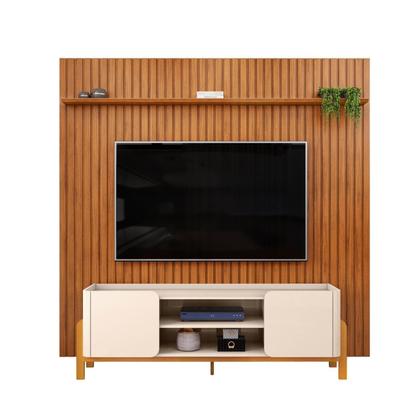 Imagem de Rack Tampo Bandeja Curvo Cher com Painel Ripado para Tv até 75 Polegadas Trento