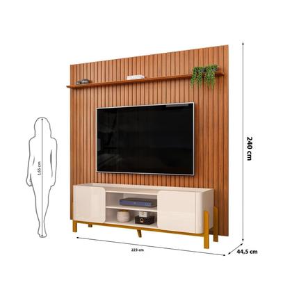 Imagem de Rack Tampo Bandeja Curvo Cher com Painel Ripado para Tv até 75 Polegadas Trento