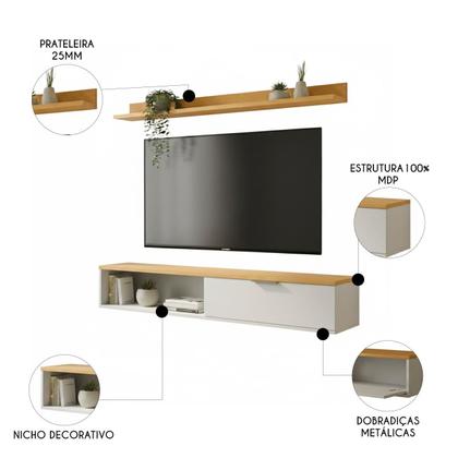 Rack Tv 55 Pol. Suspenso 136cm 1 Porta Lila Off/Nature Z49