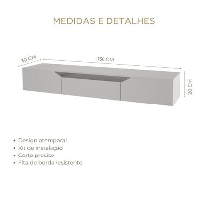 Imagem de Rack Tv 55 Polegadas Suspenso Sala Home Madeira White Estante Luxo Luxuoso Bonito Elegante