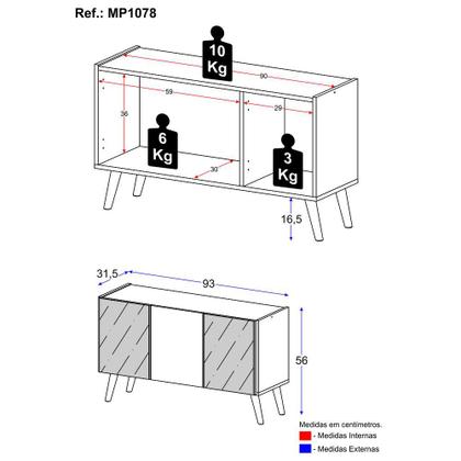 Imagem de Rack TV até 32 Polegadas 3 Portas Retrô com Espelhos Multimóveis MP1078