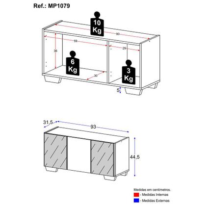 Imagem de Rack TV até 32 Polegadas com Espelhos 3 Portas Multimóveis MP1079