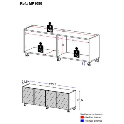 Imagem de Rack TV até 50 Polegadas 4 Portas com Rodízios e Espelhos Multimóveis MP1080