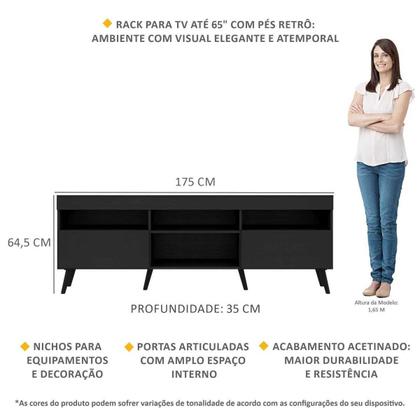 Imagem de Rack TV até 65 Polegadas com Pés Retrô Multimóveis MP1091