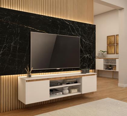 Imagem de Rack Tv Estante Sala Nicho Madeira White Organizor Moderno