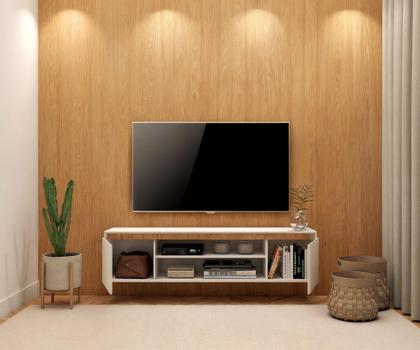 Imagem de Rack Tv Estante Sala Nicho Madeira White Organizor Moderno