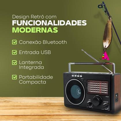 Imagem de Rádio Am Fm Antigo Longo Alcance Para Zona Rural 11 Bandas Bluetooth Usb Sd Made in Vale