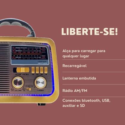 Imagem de Rádio AM FM Retrô Vintage Portátil Bluetooth Bateria Recarregável Bivolt 110v 220v 3188 Antigo a Tomada e Pilha com Lanterna