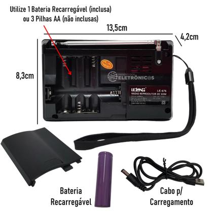 Imagem de Rádio AM/FM/SW Com MP3 e Lanterna Portátil Multifunções AM/FM/SW MP3 LE676