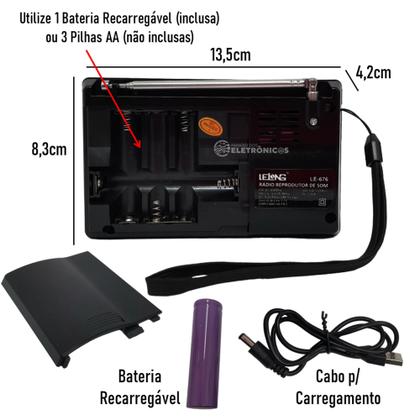 Imagem de Rádio AM/FM/SW Com MP3 e Lanterna Portátil Multifunções AM/FM/SW MP3 LE676