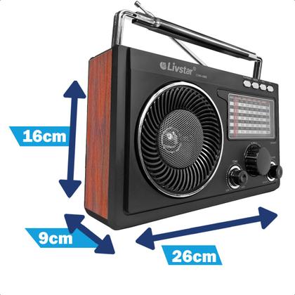 Imagem de Rádio Antigo Retrô Bluetooth Analógico AM FM Bivolt Recarregável Para Zona Rural Estilo Vintage