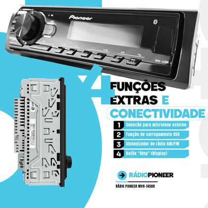 Imagem de Rádio Automotivo Pioneer MVH145BR Aparelho MP3 Bluetooth USB Com Antena Interna Som Automotivo Carro