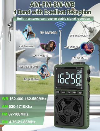 Imagem de Rádio Bluetooth AM FM de ondas curtas Jazmm com alerta meteorológico NOAA