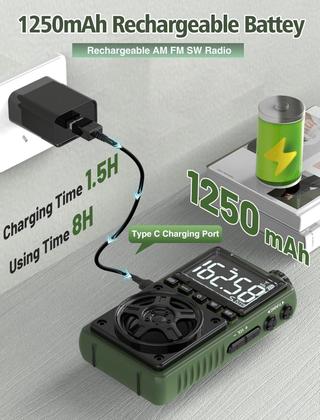 Imagem de Rádio Bluetooth AM FM de ondas curtas Jazmm com alerta meteorológico NOAA