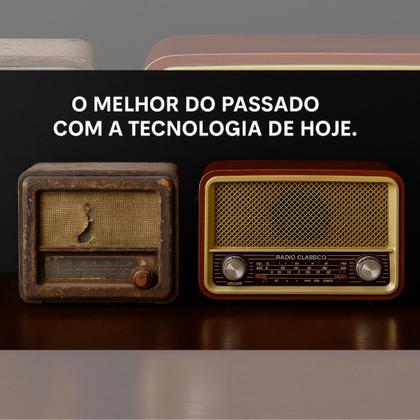 Imagem de Rádio Clássico Retrô FM AM SM Cartão TF Músicas Controle Remoto Energia Elétrica Bateria Tecnologia
