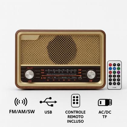 Imagem de Rádio Clássico Retrô FM AM SM Cartão TF Músicas Controle Remoto Energia Elétrica Bateria Tecnologia