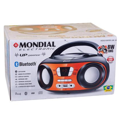 Imagem de Rádio com CD, FM, Potência 8WRMS, Bluetooth, Entradas USB e Auxiliar Mondial Up BX-18 Preto/Laranja