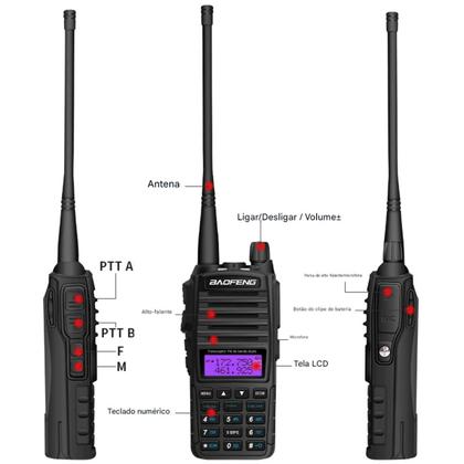 Imagem de Radio Comunicador Baofeng Profissional HT Uv82 Dual Band Longo Alcance 128 Canais Radio Fm 12Km Com Fone