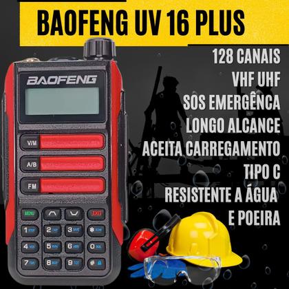 Imagem de Rádio Comunicador Baofeng UV16 PLUS Ht Profissional Vermelho