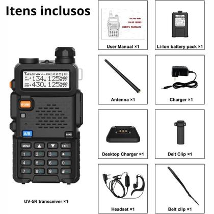 Imagem de Rádio Comunicador Ht Uhf Vhf Baofeng Uv-5r Dual Band Cor Preto