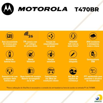 Imagem de Rádio Comunicador Motorola T470BR Walkie Talkie Resistente IPX4