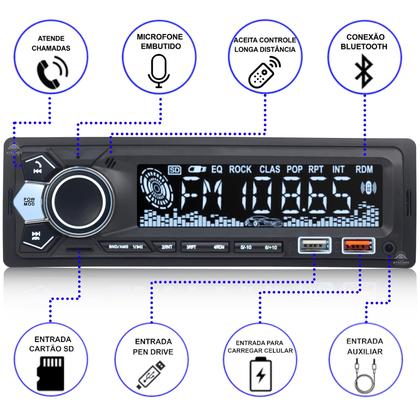 Imagem de Radio de carro MP3 FM bluetooth Aparelho de som 7 Cores muda de cor 2 ent. USB LEY-1854A