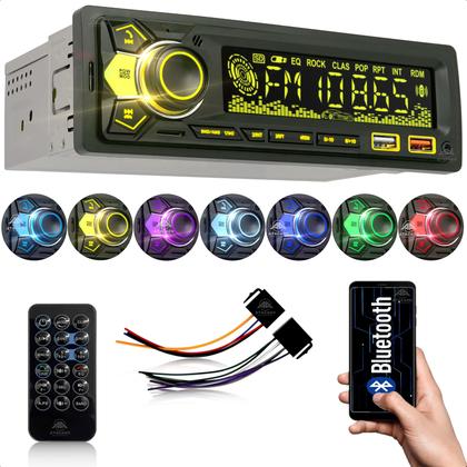 Imagem de Radio de carro MP3 FM bluetooth Aparelho de som 7 Cores muda de cor 2 ent. USB LEY-1854A