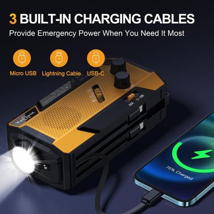 Imagem de Rádio de Emergência Yesiwtc com Manivela - NOAA Weather Radio 7400mAh