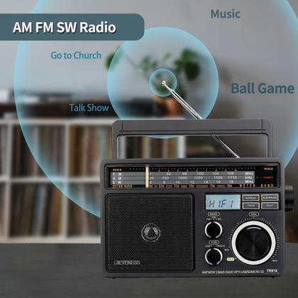 Imagem de Rádio FM AM portátil Retekess TR618 com SD, Micro SD e USB