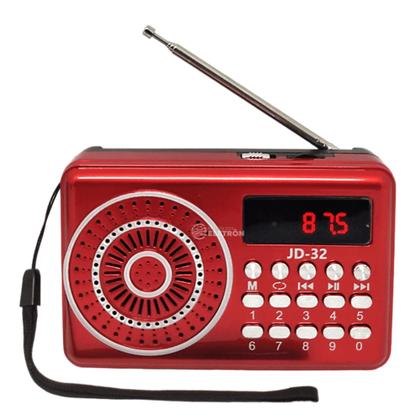 Rádio Fm Portátil Com Bluetooth Mp3 Bateria Recarregável JD32